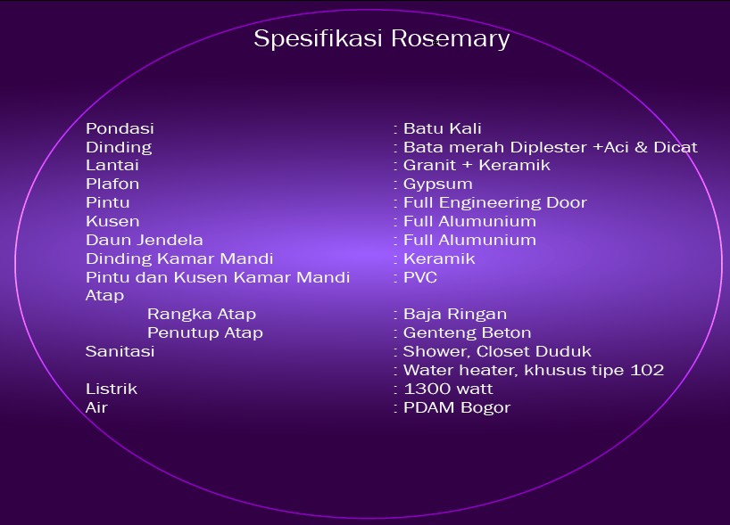 spesifikasi bangunan rosemary citra indah
